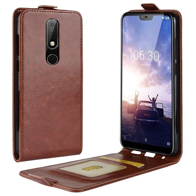 Nokia 5.1 Plus  Handy Hülle - Crazy Horse Flip Leder Series Case - braun
