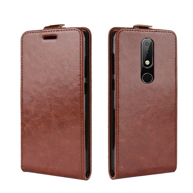 Nokia 5.1 Plus  Handy Hülle - Crazy Horse Flip Leder Series Case - braun