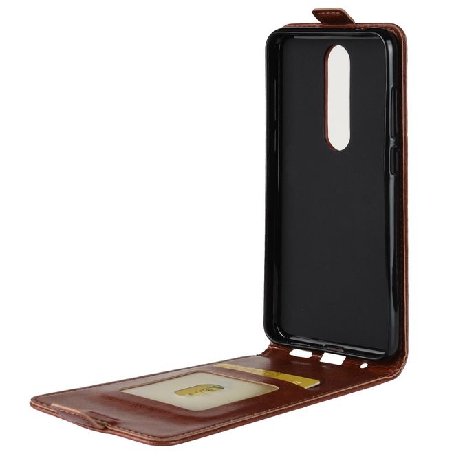 Nokia 5.1 Plus  Handy Hülle - Crazy Horse Flip Leder Series Case - braun