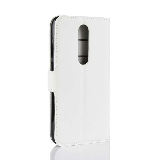 Nokia 5.1 Plus Handy Hülle - Litchi Leder Bookcover Series - weiss