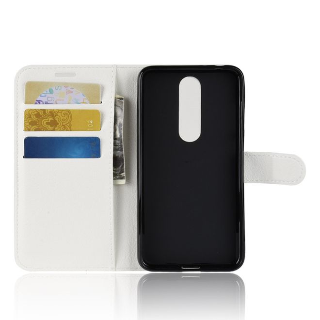 Nokia 5.1 Plus Handy Hülle - Litchi Leder Bookcover Series - weiss