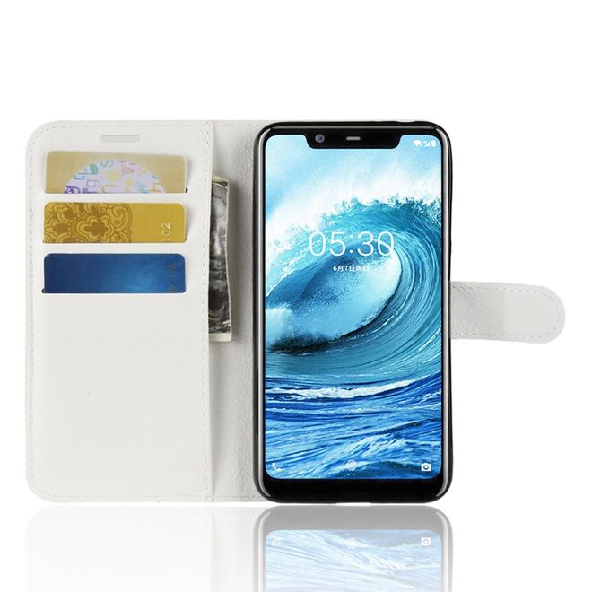 Nokia 5.1 Plus Handy Hülle - Litchi Leder Bookcover Series - weiss