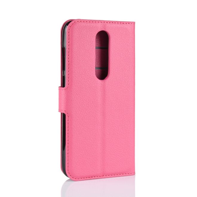 Nokia 5.1 Plus Handy Hülle - Litchi Leder Bookcover Series - rosa