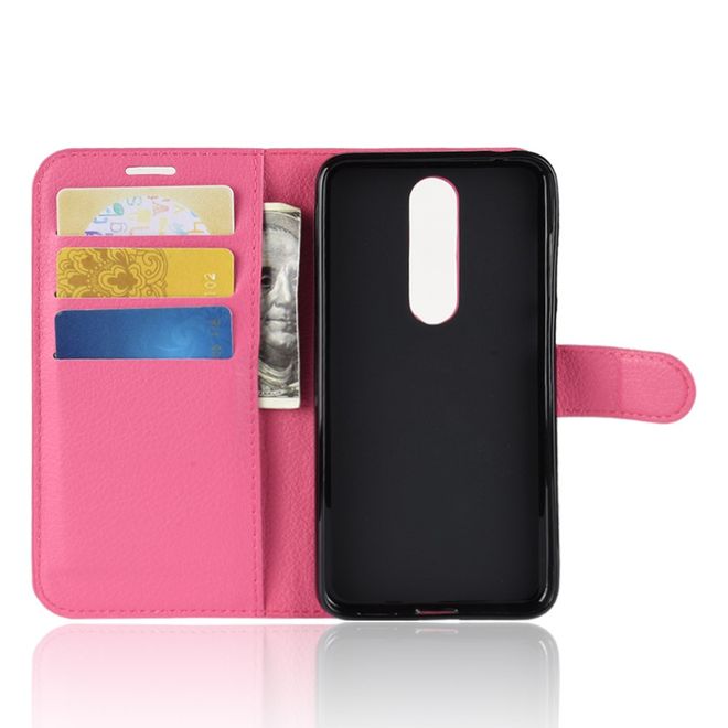 Nokia 5.1 Plus Handy Hülle - Litchi Leder Bookcover Series - rosa