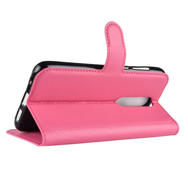 Nokia 5.1 Plus Handy Hülle - Litchi Leder Bookcover Series - rosa