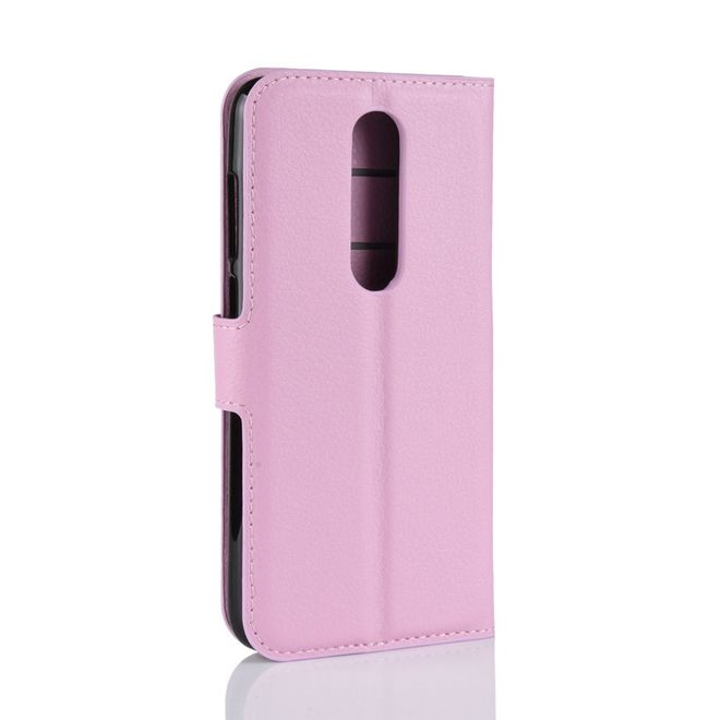 Nokia 5.1 Plus Handy Hülle - Litchi Leder Bookcover Series - pink