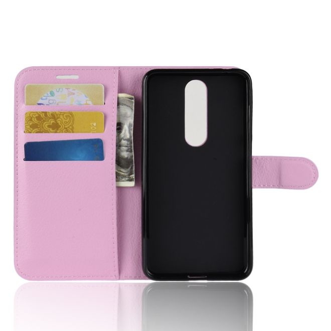 Nokia 5.1 Plus Handy Hülle - Litchi Leder Bookcover Series - pink