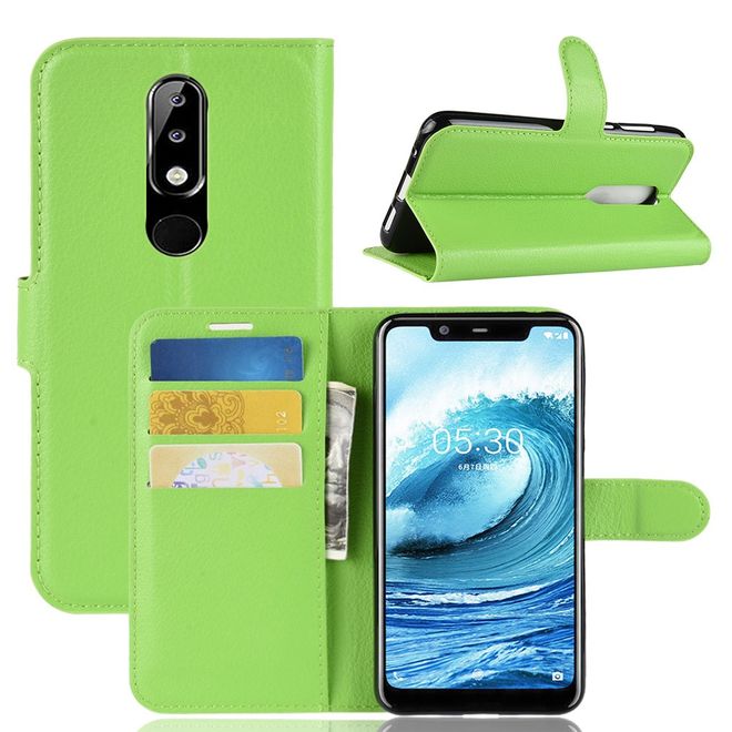 Nokia 5.1 Plus Handy Hülle - Litchi Leder Bookcover Series - grün
