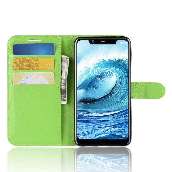 Nokia 5.1 Plus Handy Hülle - Litchi Leder Bookcover Series - grün