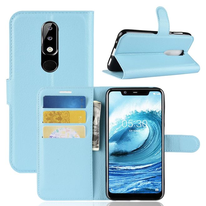 Nokia 5.1 Plus Handy Hülle - Litchi Leder Bookcover Series - hellblau