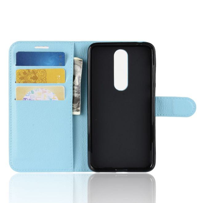 Nokia 5.1 Plus Handy Hülle - Litchi Leder Bookcover Series - hellblau