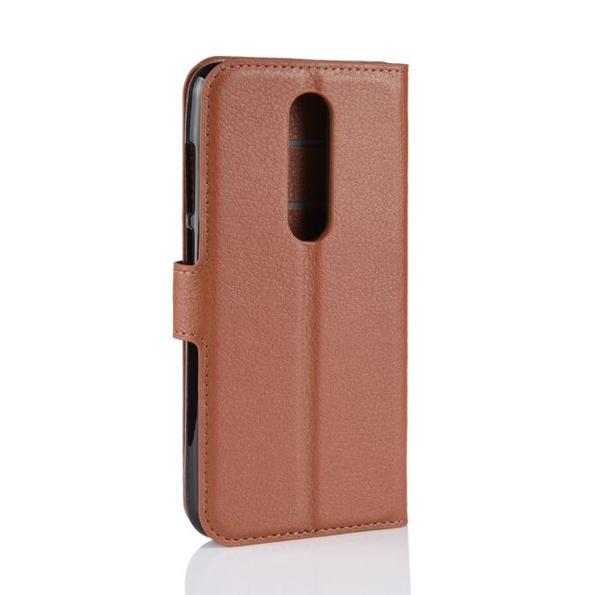 Nokia 5.1 Plus Handy Hülle - Litchi Leder Bookcover Series - braun