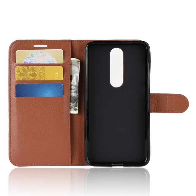 Nokia 5.1 Plus Handy Hülle - Litchi Leder Bookcover Series - braun