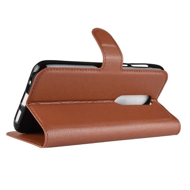 Nokia 5.1 Plus Handy Hülle - Litchi Leder Bookcover Series - braun