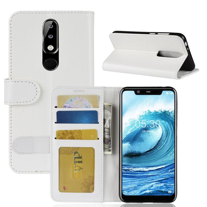 Nokia 5.1 Plus Handyhülle - Crazy Horse II Leder Series Case - weiss