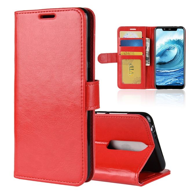 Nokia 5.1 Plus Handyhülle - Crazy Horse II Leder Series Case - rot