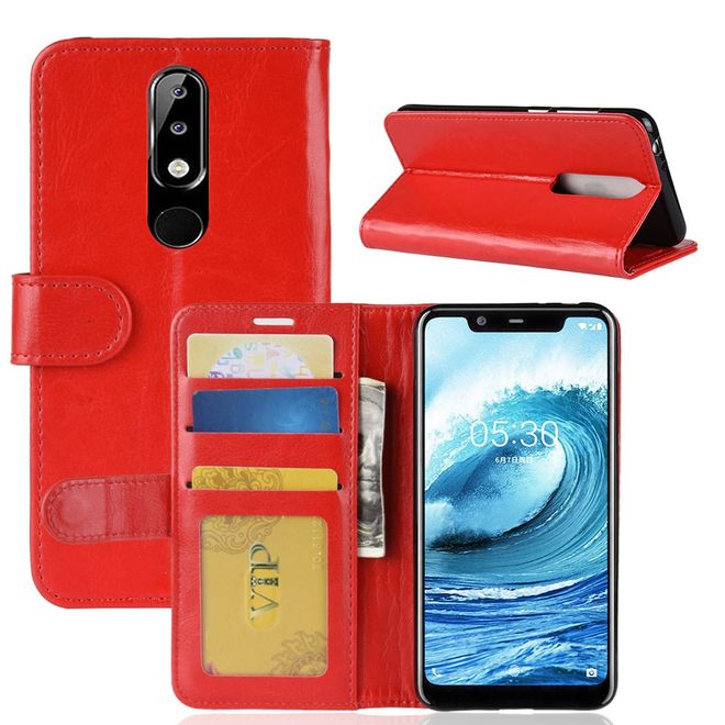 Nokia 5.1 Plus Handyhülle - Crazy Horse II Leder Series Case - rot