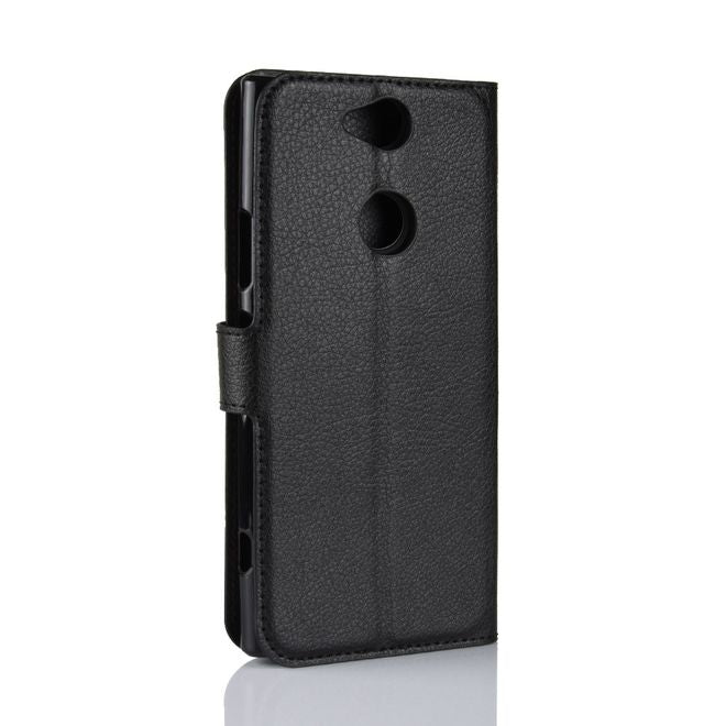 Sony Xperia XA2 Plus Handy Hülle - Litchi Leder Bookcover Series - schwarz