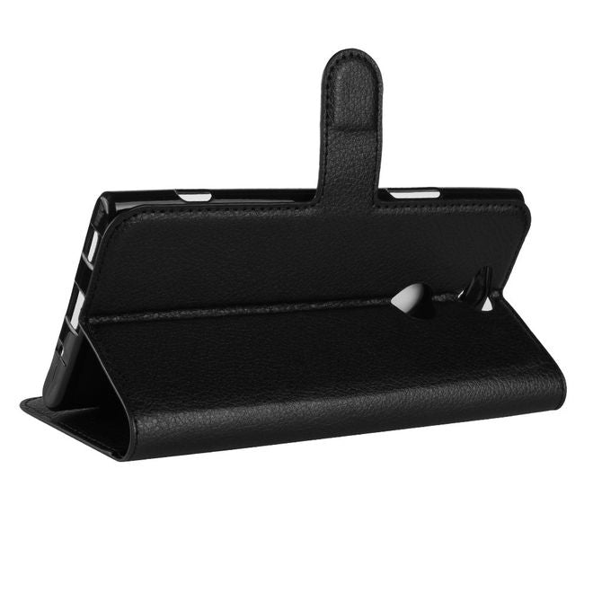 Sony Xperia XA2 Plus Handy Hülle - Litchi Leder Bookcover Series - schwarz