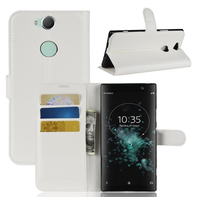 Sony Xperia XA2 Plus Handy Hülle - Litchi Leder Bookcover Series - weiss