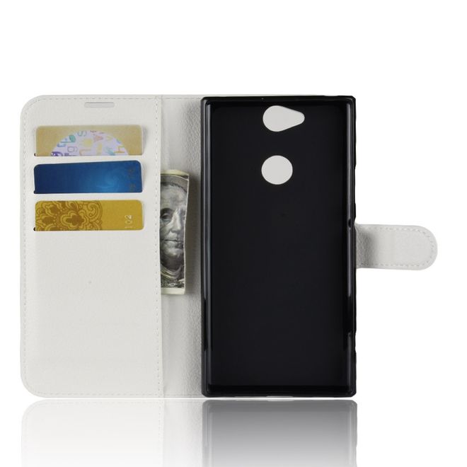 Sony Xperia XA2 Plus Handy Hülle - Litchi Leder Bookcover Series - weiss
