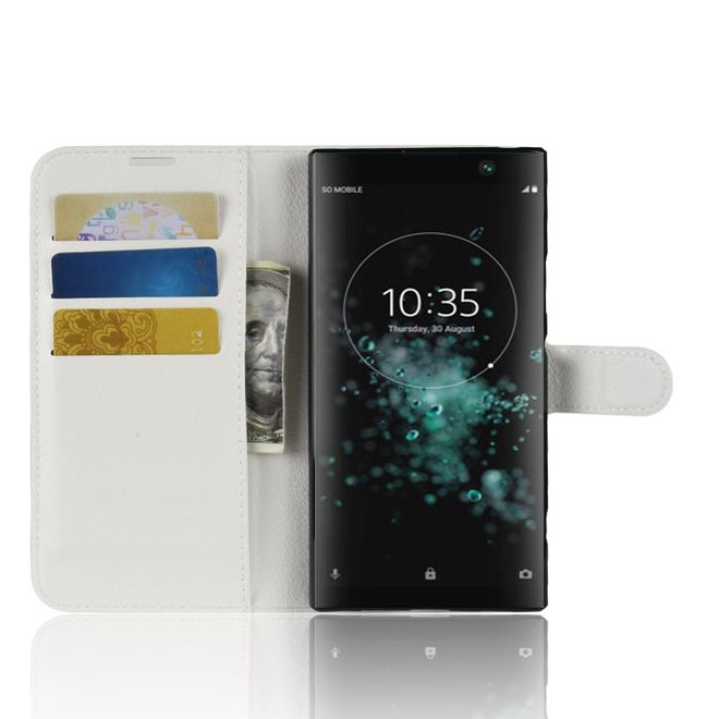 Sony Xperia XA2 Plus Handy Hülle - Litchi Leder Bookcover Series - weiss