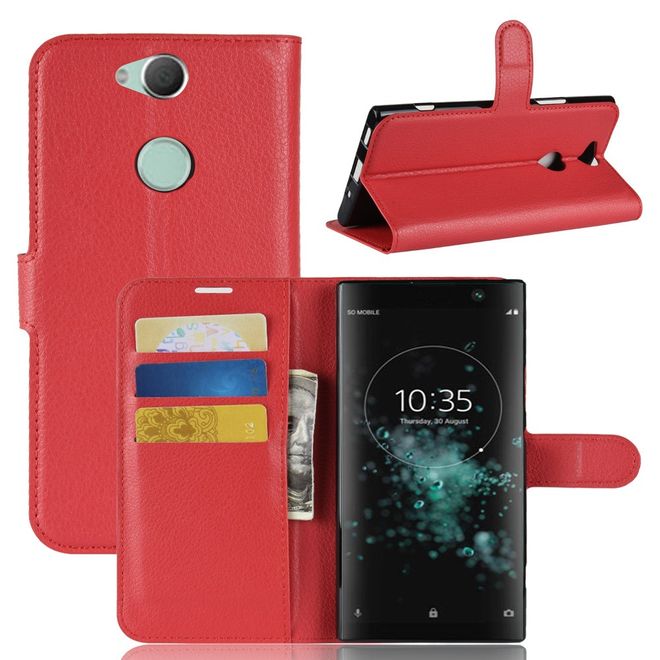 Sony Xperia XA2 Plus Handy Hülle - Litchi Leder Bookcover Series - rot