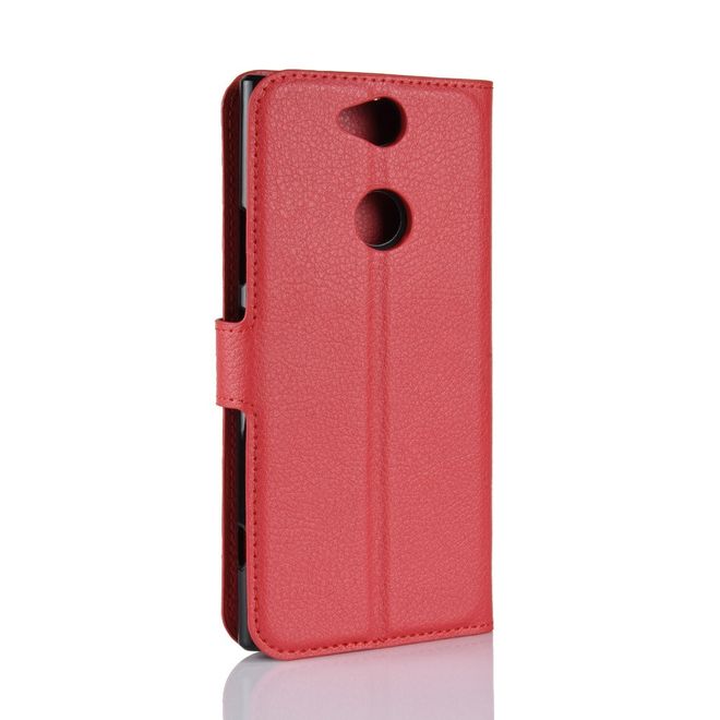 Sony Xperia XA2 Plus Handy Hülle - Litchi Leder Bookcover Series - rot