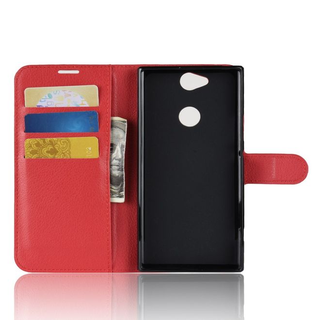 Sony Xperia XA2 Plus Handy Hülle - Litchi Leder Bookcover Series - rot