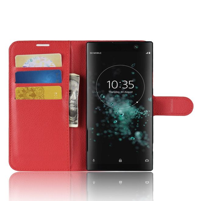 Sony Xperia XA2 Plus Handy Hülle - Litchi Leder Bookcover Series - rot