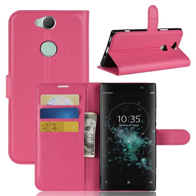 Sony Xperia XA2 Plus Handy Hülle - Litchi Leder Bookcover Series - rosa