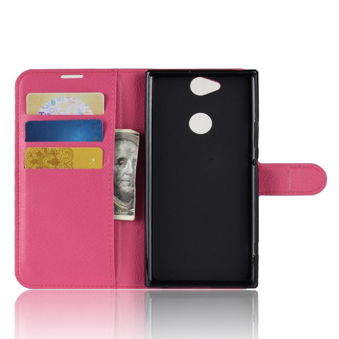 Sony Xperia XA2 Plus Handy Hülle - Litchi Leder Bookcover Series - rosa