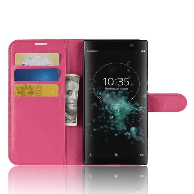 Sony Xperia XA2 Plus Handy Hülle - Litchi Leder Bookcover Series - rosa