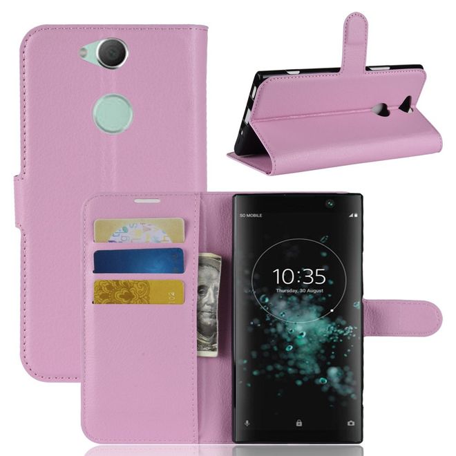 Sony Xperia XA2 Plus Handy Hülle - Litchi Leder Bookcover Series - pink