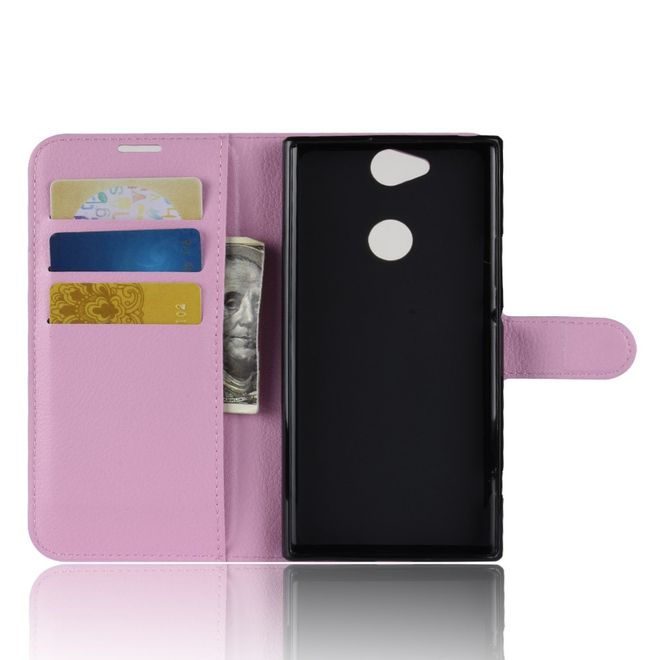 Sony Xperia XA2 Plus Handy Hülle - Litchi Leder Bookcover Series - pink