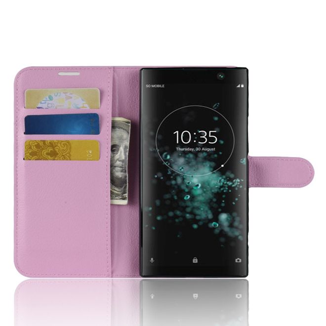 Sony Xperia XA2 Plus Handy Hülle - Litchi Leder Bookcover Series - pink