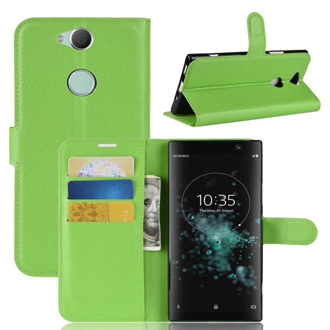 Sony Xperia XA2 Plus Handy Hülle - Litchi Leder Bookcover Series - grün