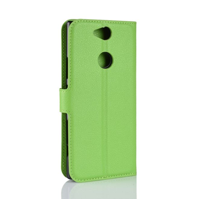 Sony Xperia XA2 Plus Handy Hülle - Litchi Leder Bookcover Series - grün