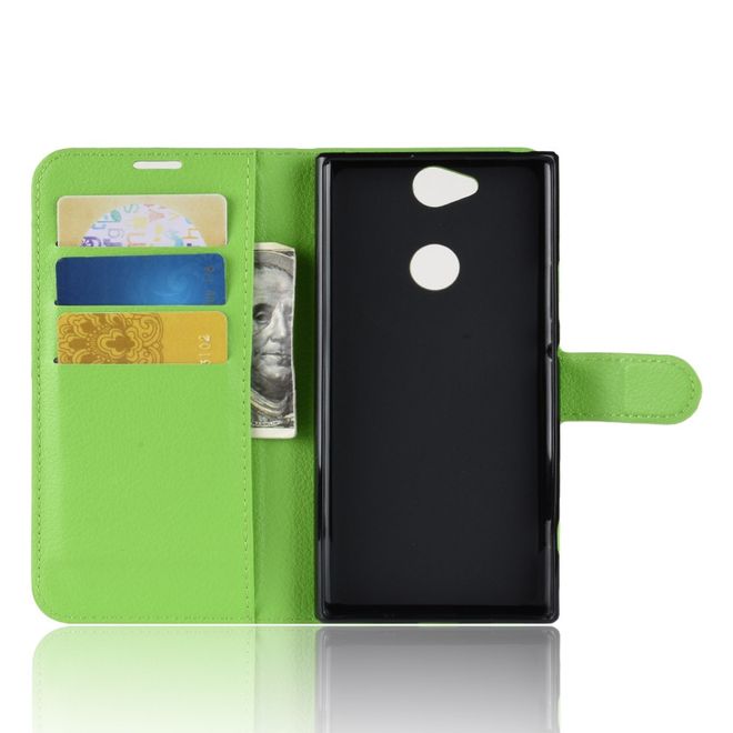 Sony Xperia XA2 Plus Handy Hülle - Litchi Leder Bookcover Series - grün