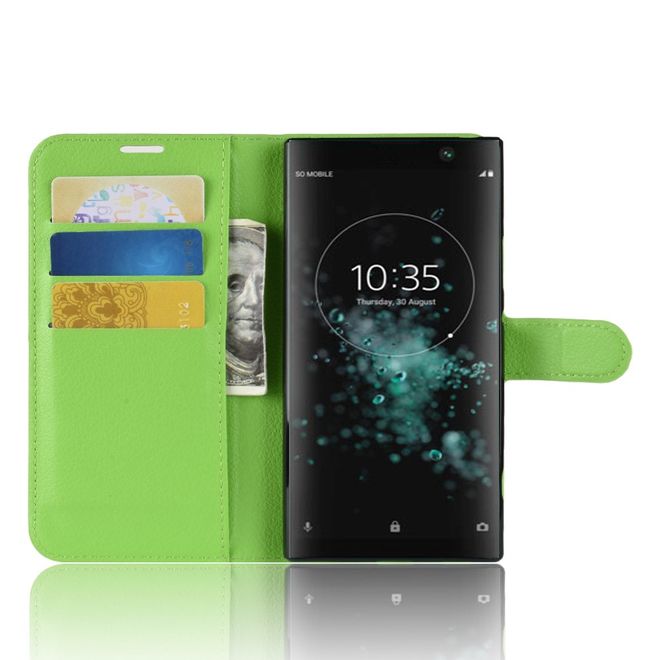 Sony Xperia XA2 Plus Handy Hülle - Litchi Leder Bookcover Series - grün