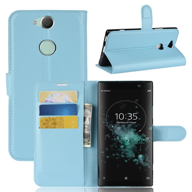 Sony Xperia XA2 Plus Handy Hülle - Litchi Leder Bookcover Series - hellblau