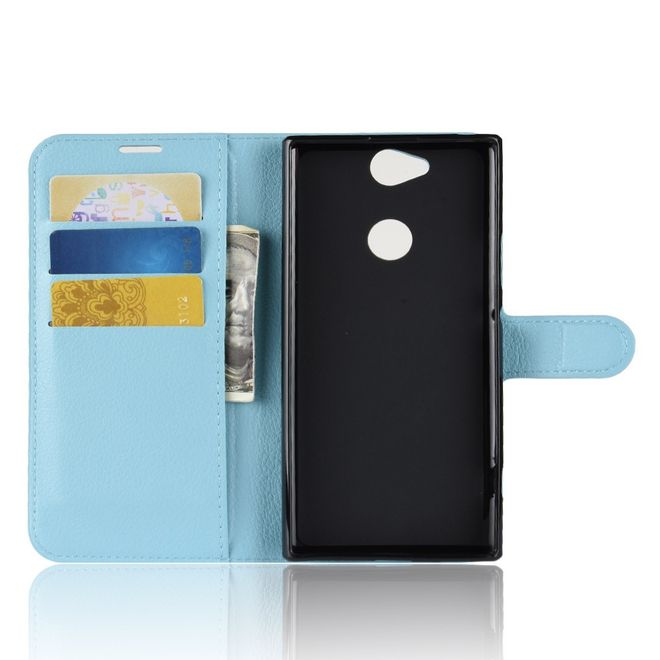 Sony Xperia XA2 Plus Handy Hülle - Litchi Leder Bookcover Series - hellblau