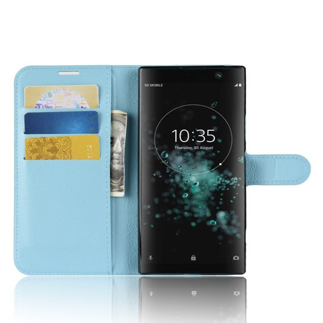 Sony Xperia XA2 Plus Handy Hülle - Litchi Leder Bookcover Series - hellblau