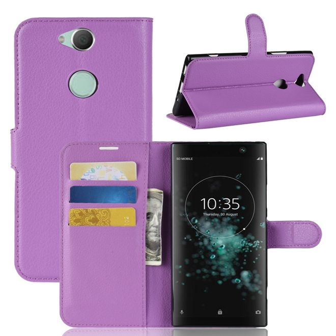 Sony Xperia XA2 Plus Handy Hülle - Litchi Leder Bookcover Series - purpur