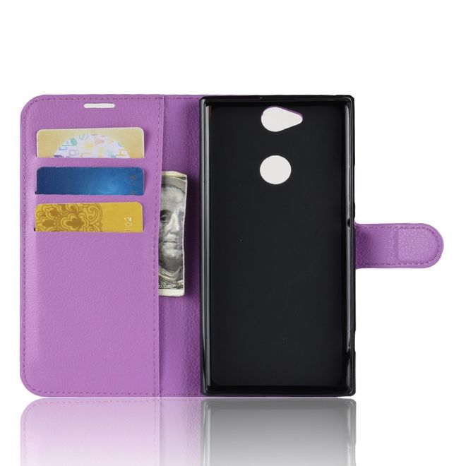 Sony Xperia XA2 Plus Handy Hülle - Litchi Leder Bookcover Series - purpur