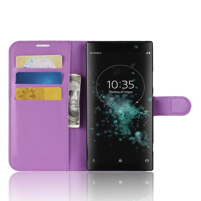 Sony Xperia XA2 Plus Handy Hülle - Litchi Leder Bookcover Series - purpur