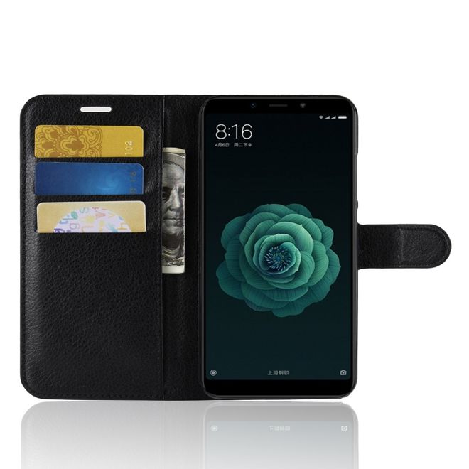 Xiaomi Mi A2 Handy Hülle - Litchi Leder Bookcover Series - schwarz
