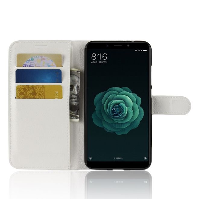 Xiaomi Mi A2 Handy Hülle - Litchi Leder Bookcover Series - weiss