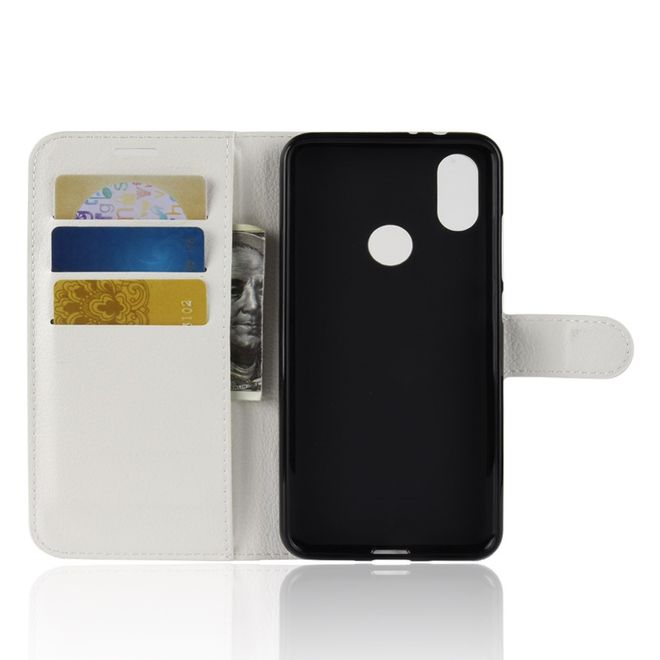 Xiaomi Mi A2 Handy Hülle - Litchi Leder Bookcover Series - weiss