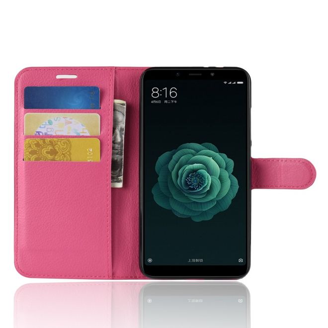 Xiaomi Mi A2 Handy Hülle - Litchi Leder Bookcover Series - rosa